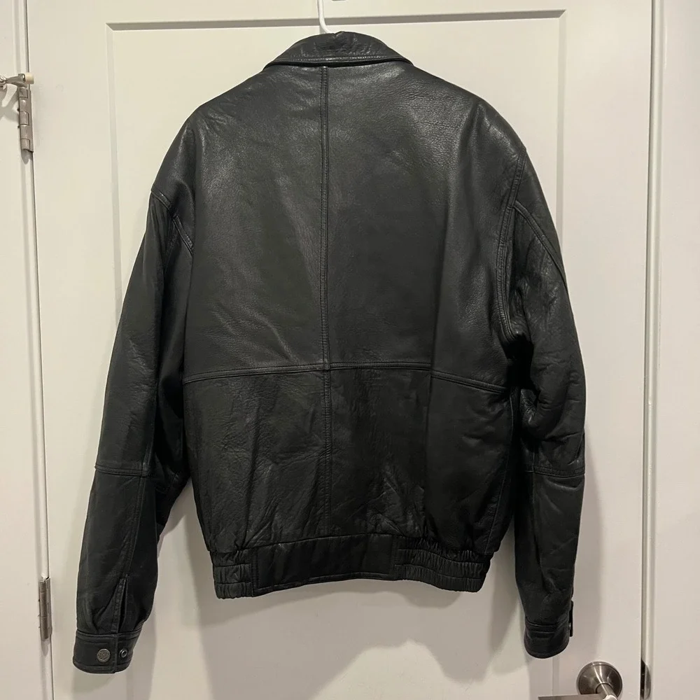 Reed Leather Sportswear Mens Black Leather Bomber Jacket Size 42 L